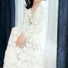 Long-sleeve V-neck Rhinestone Maxi A-line Dress