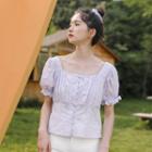 Square Neckline Lace Puff-sleeve Top