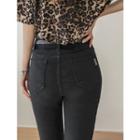Waist-band Straight-cut Black Jeans