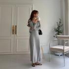 Set: Open-front Cardigan + Spaghetti-strap Maxi Dress