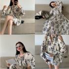 Floral Print Shirt / A-line Midi Dress
