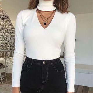 V Neck Cut Out Sweater
