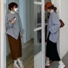 Side Slit Sweatshirt / Midi H-line Knit Skirt