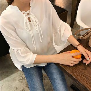 Loose-fit Plain Bell-sleeve Blouse