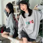 Lettering Sweater / Plaid Mini Pleated Skirt