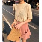 Elbow-sleeve Knit Top / A-line Mini Skirt