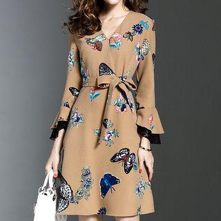 Printed Bell Long-sleeve A-line Dress