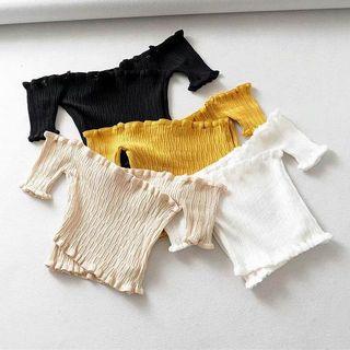 Off-shoulder Cross Front Smocked Crop Top