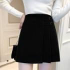 Pleated Mini A-line Wool Skirt