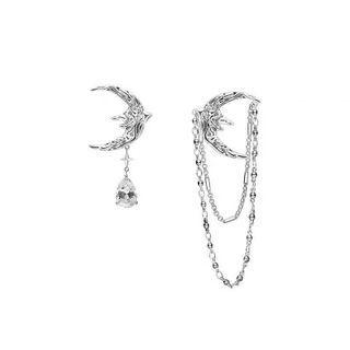 Asymmetrical Moon Drop Earring 1 Pair - Silver Pin - Silver - One Size