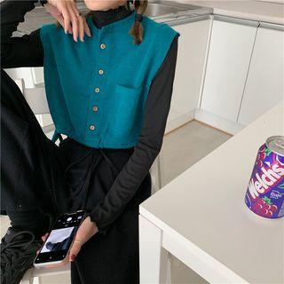 Knitted Vest / Long-sleeve Mock Neck Plain Top