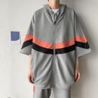Elbow-sleeve Paneled Hooded Jacket