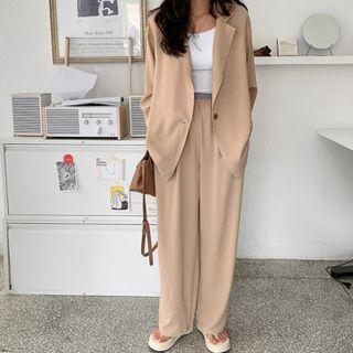 Set: Loose-fit Blazer + Wide-leg Pants
