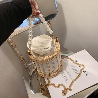 Chain Ratten Woven Bucket Bag Khaki - One Size