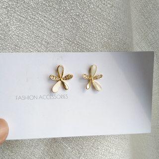 Rhinestone Glaze Flower Earring 1 Pair - S925 Silver - As Shown In Figure - One Size