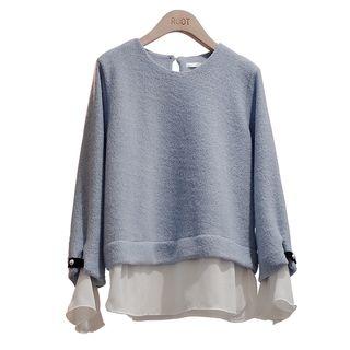 Chiffon Hem Long Sleeve Top