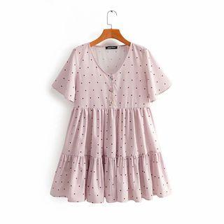V-neck Dotted Mini A-line Dress