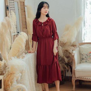 Ruffled 3/4 Sleeve Chiffon Dress
