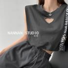Heart-window Padded-shoulder Crop T-shirt In 6 Colors