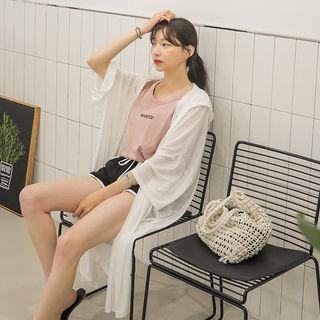 Hooded Sheer Open-front Long Cardigan