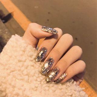 Glitter Faux Nail Tips 410 - Glue - As Shown In Figure - One Size