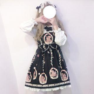 Set: Sleeveless Print Mini A-line Lolita Dress + Plain Shirt + Headband