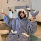 Shark Themed Fleece Jumpsuit Blue - One Size