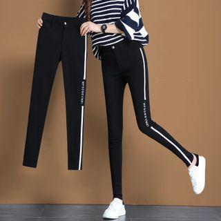 Lettering Striped Skinny Pants