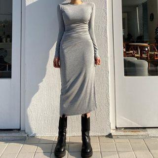 Plain Slit Drawstring Maxi Dress