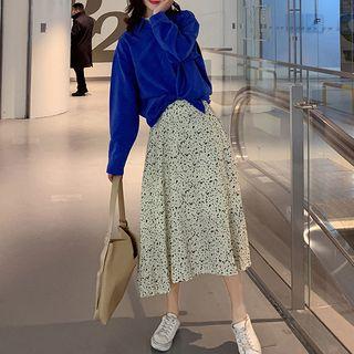 Set: Plain Shirt + Printed Midi A-line Skirt
