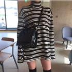 Long-sleeve Turtleneck Striped T-shirt Stripe - Black & White - One Size