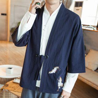 Crane Embroidered 3/4 Sleeve Jacket