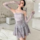 Lace-up Camisole Top / Arm Sleeves / A-line Skirt / Set