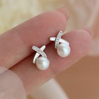 Cross Sterling Silver Faux Pearl Dangle Earring