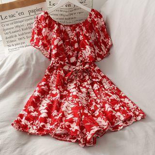 Ruffled Chiffon Playsuit With Sash