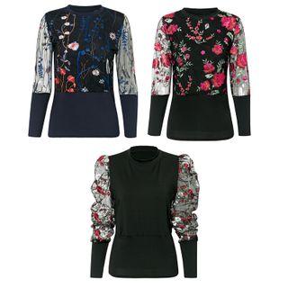 Mesh Sleeve Embroidery Blouse