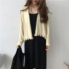 Plain Knit Slipdress / Plain Pom Pom Cardigan