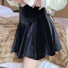 Pleated Velvet Mini A-line Skirt