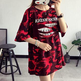 Camouflage Letter Short-sleeve T-shirt