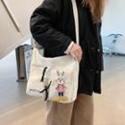 Rabbit Applique Canvas Crossbody Bag