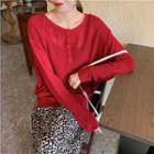 Plain Long-sleeve Loose-fit Sweater / Floral Midi Skirt