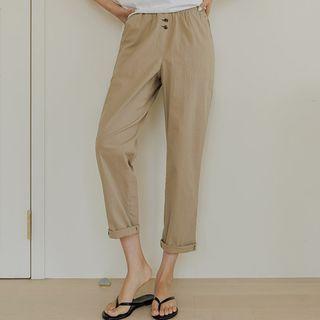 Band-waist Button-trim Baggy Pants