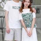 Women Set: Short-sleeve T-shirt Dress + Spaghetti-strap Print Top / Men Set: Print T-shirt + Shorts