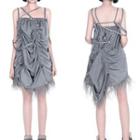 Spaghetti-strap Fluffy Trim Mini Dress