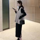 V-neck Knit Vest / Turtleneck Long-sleeve Dress