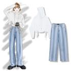 Drawstring Hoodie / Paneled Straight-cut Jeans