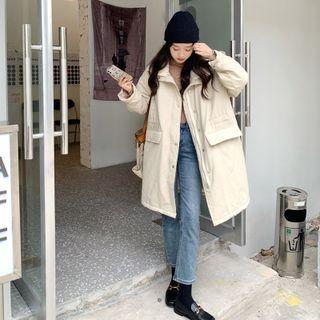 Fleece Panel Zip-up Long Coat