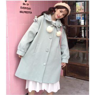 Pom Pom Buttoned Coat Padded - Thicken - As Shown In Figure - One Size
