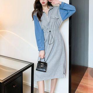 Mock Two-piece Half-zip Sweatshirt Dress