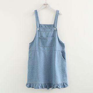 Ruffle Trim Denim Pinafore Dress